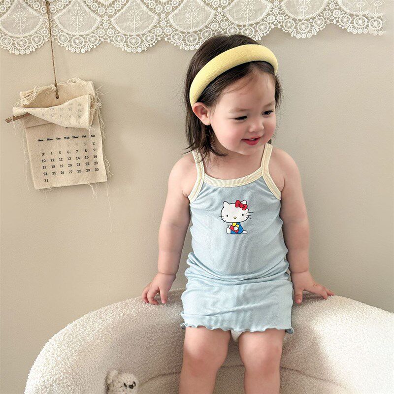 韩版2025新款夏儿童背心连衣裙外穿洋气薄款吊带女童超萌卡通裙子