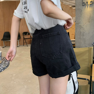 外穿宽松黑色三分翻边托腹阔腿热裤 孕妇牛仔短裤 薄款 时尚 潮妈 夏季
