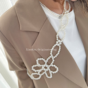 小蔻珍珠链条包包配件diy手工编织包链单肩斜挎包带网红珍珠链条