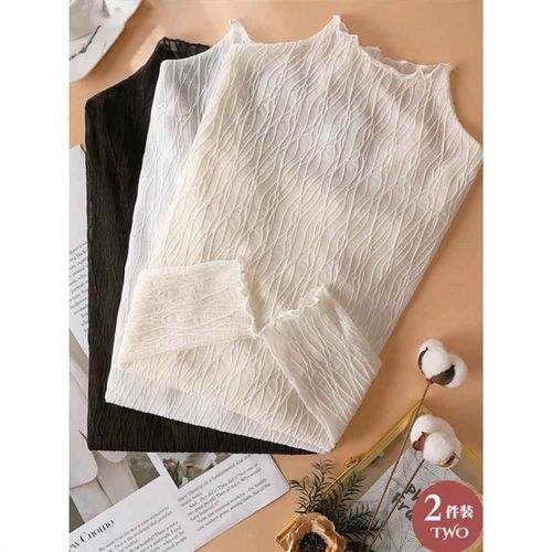 2件装半高领蕾丝打底衫女春秋毛衣内搭白色网纱小衫洋气百搭上衣