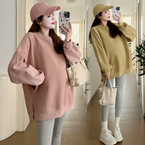 孕妇卫衣秋冬款时尚加厚加绒孕妇装宽松大尺码保暖冬季上衣休闲外