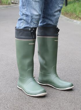 超薄可折叠高筒橡胶雨鞋轻量雨鞋户外水靴溯溪赶海胶靴防水农田靴