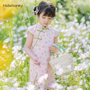 丢手帕童装小桃气古风女童旗袍纯棉儿童中国风新中式夏季薄款粉色
