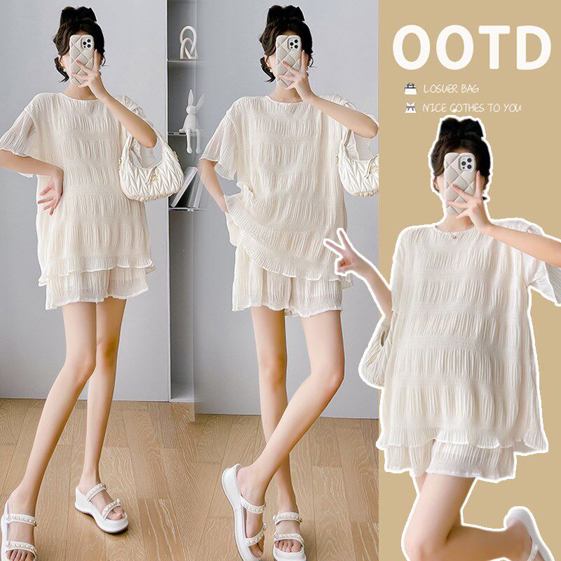 孕妇套装夏装时尚外穿小个子孕妇装夏季新款宽松网红孕期两件套女