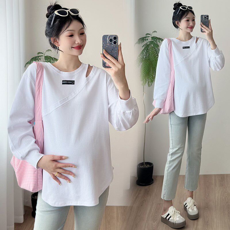 大码孕妇装卫衣春秋款时尚宽松纯棉长袖T恤打底衫上衣女潮妈200斤