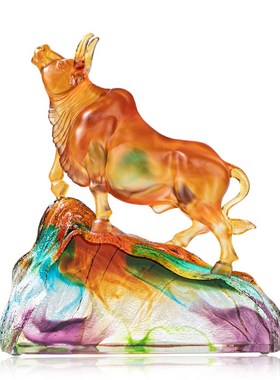 古法琉璃生肖牛摆件牛气冲天招财装饰品摆设客厅办公室桌面摆件