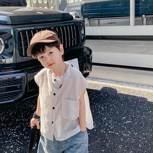 萌萌哒童装夏季男童条纹休闲衬衫儿童宝宝薄款时髦帅气背心衬衣潮