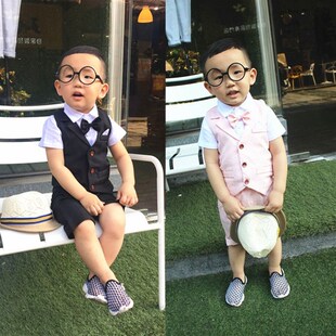 儿童夏装2男童礼服套装3潮4夏季5小孩马甲1岁宝宝短袖西装三件套