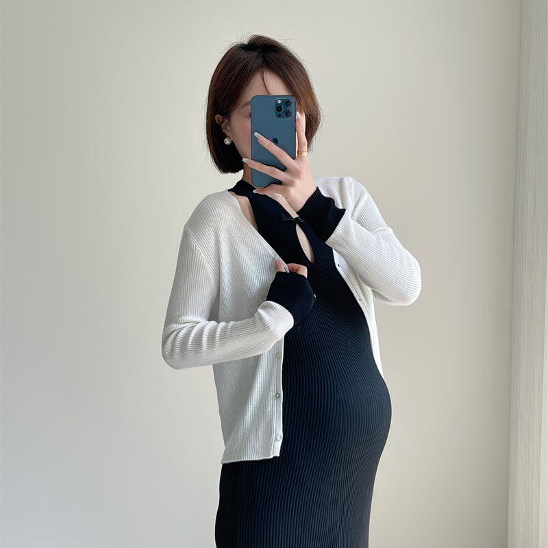 孕妇装2024春款羊毛针织开衫孕妇上衣新中式连衣裙气质两件套套装