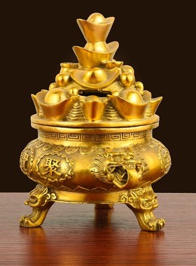 纯铜聚宝盆摆件招财家居客厅风水店铺收银柜台装饰品工艺开业礼品