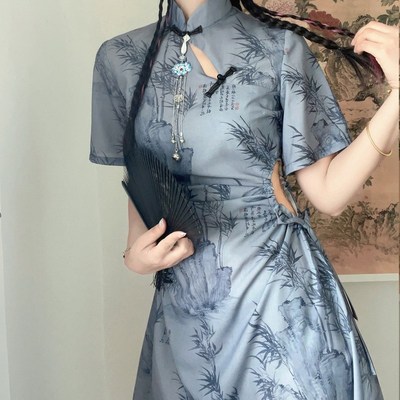 十里七巷仰山雪 印花改良旗袍新中式辣妹国风连衣裙夏国风衬衫