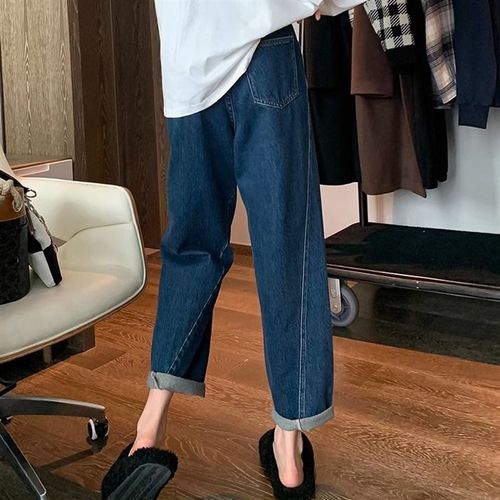 孕妇裤子2025春装牛仔裤春秋外穿打底裤宽松直筒阔腿裤老爹长裤女
