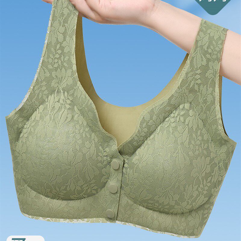 妈妈内衣女前扣文胸中年妇女中老年人背心式无钢圈胸罩夏天薄款季