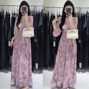 度假风粉色碎花连衣裙女2025新款夏季独特漂亮掐腰裙子海边氛围感