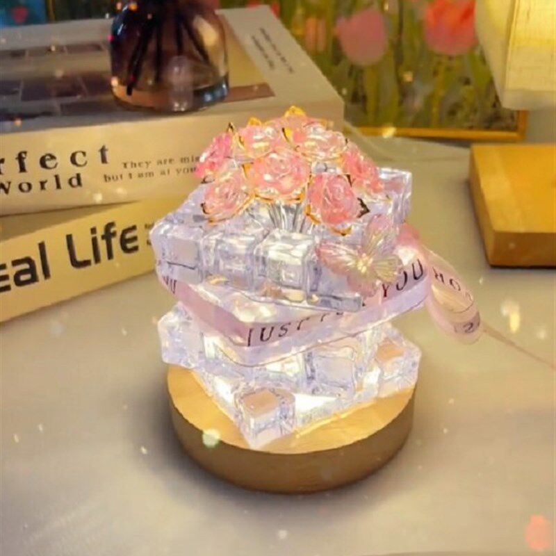 情人节浪漫玫瑰花冰块小夜灯高颜值氛围感送礼创意DIY水晶材料包
