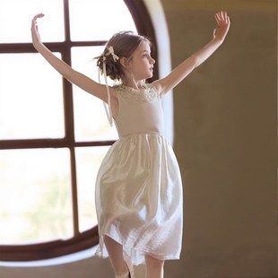 公主裙女童夏季木耳边光泽公主礼服裙蓬连衣裙儿童凉感女孩背心裙