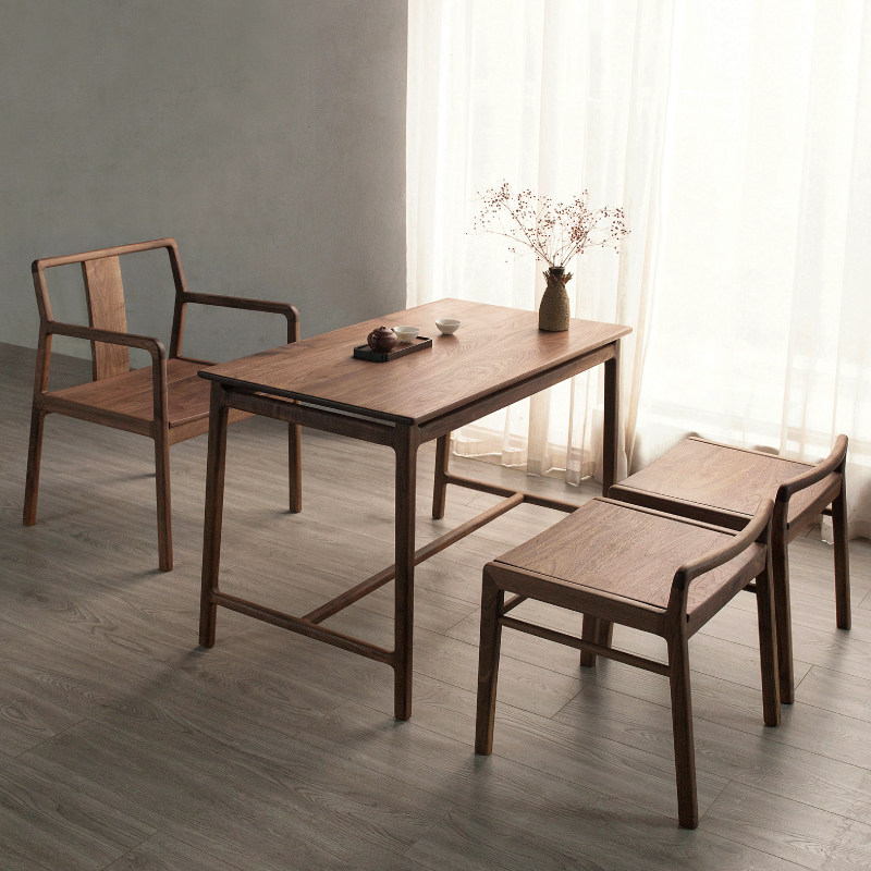 新中式黑胡桃木阳台茶桌椅组合实木小桌子侘寂风茶台小户型泡茶桌