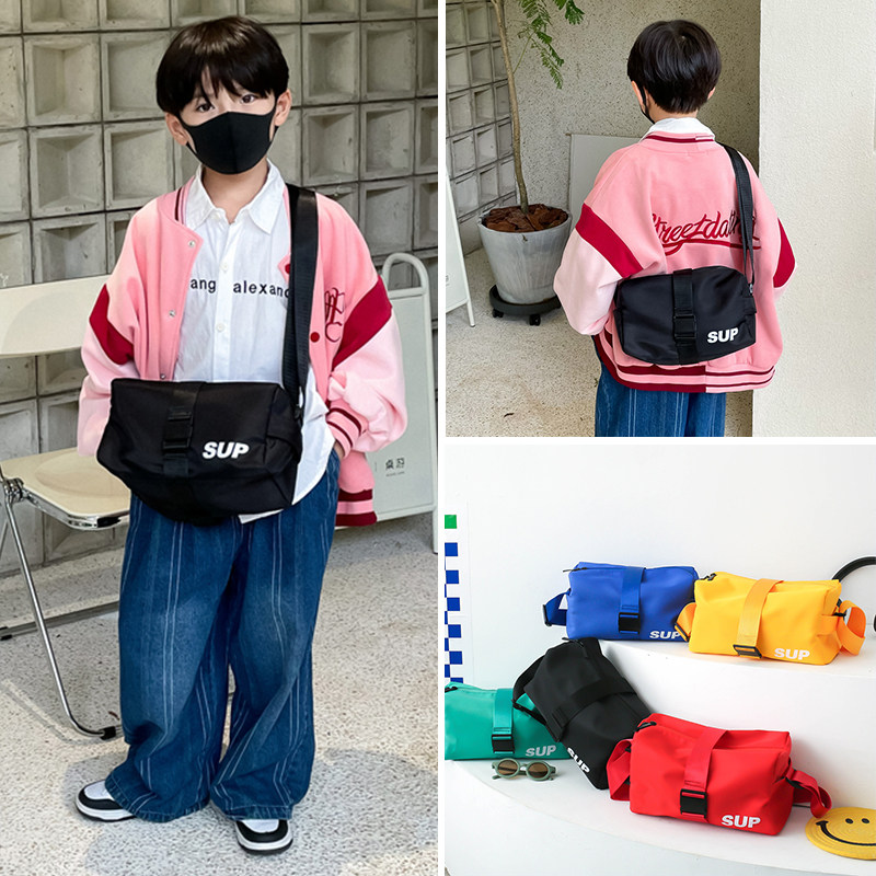 新款男童包包韩版大容量圆筒包时尚儿童帅气斜挎包百搭运动健身包