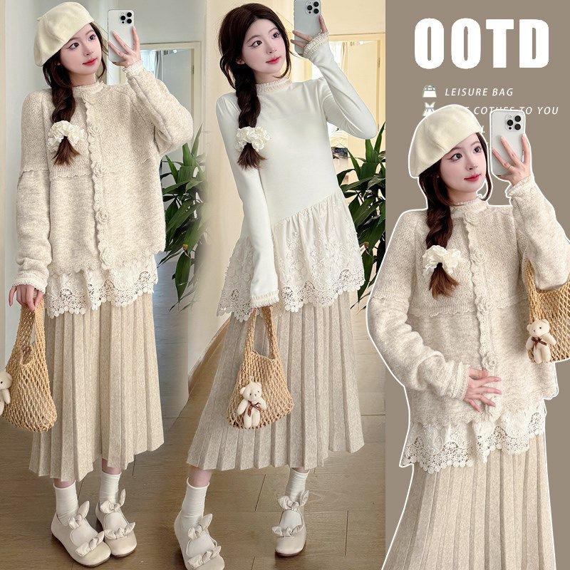 孕妇装秋冬季2025新款连衣裙两件套时尚设计感加厚打底裙冬装套装