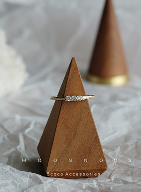 日系三粒锆小金豆豆黄金14k浅金