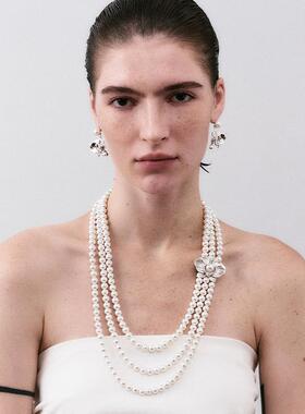 MACE MAVA 珀兰蝴蝶兰珍珠项链多圈毛衣链女款高级原创巴洛克项链