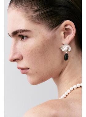 MACE MAVA 珀兰蝴蝶兰贝珠珍珠耳钉胡桃木女款高级原创耳环耳饰女