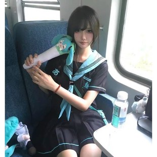 上衣高腰百褶裙 和短袖 胖毫米大尺寸流行时尚 学院风学校水手服长袖