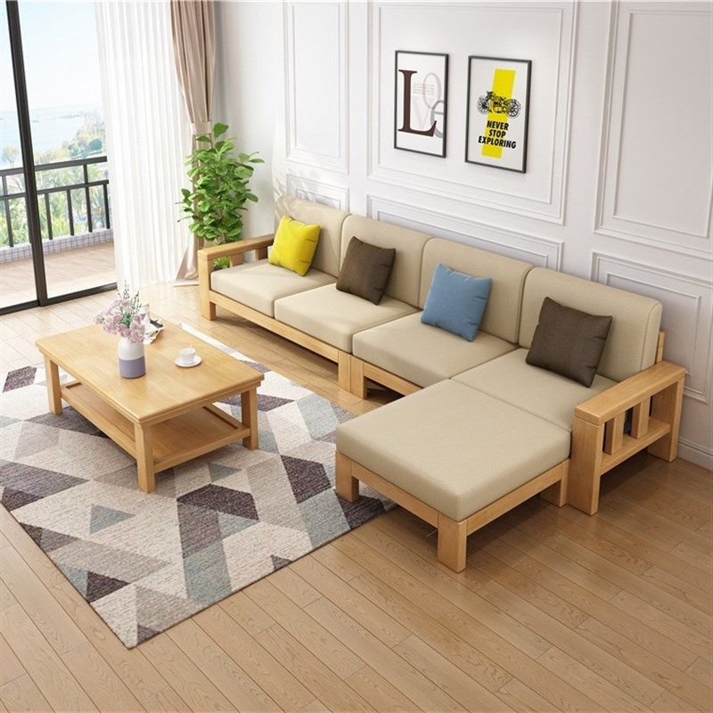 北欧实木沙发简约原木风小户型沙发床可拆洗布艺组合客厅家具