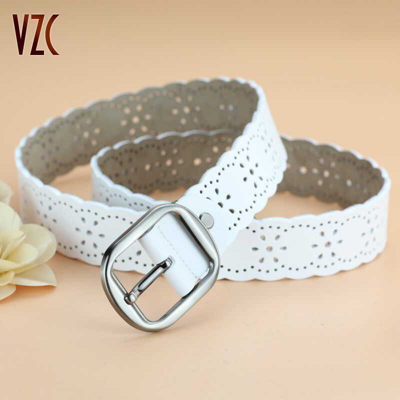 皮带女款真皮牛皮白色休闲镂空装饰牛仔裤宽腰带时尚百搭2025新款