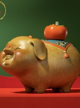 威弗列德可爱生肖猪桌面可爱开业礼办公室装饰品礼物全铜中式摆件