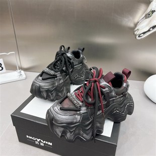 女鞋 老爹鞋 2024新款 水钻带时尚 做旧厚底松糕系带超轻低帮鞋 休闲鞋