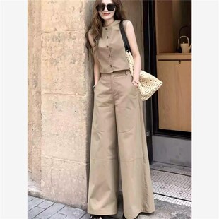 马甲休闲阔腿裤 网红高端夏季 简约无袖 套装 洋气两件套夏 老钱风时尚