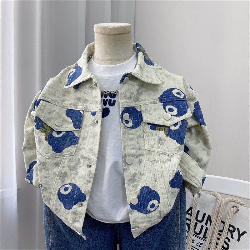 男童外套春装儿童牛仔衣夹克翻领春秋款2025新款男孩潮时尚中小童