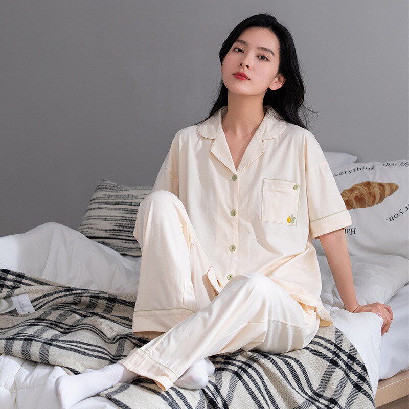 睡衣女夏季2024年新款纯棉短袖长裤半袖女士套装清新家居服春秋款