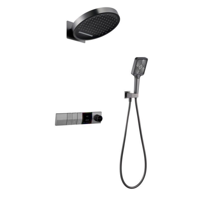 伊品全铜恒温花洒套装浴室嵌入墙式隐藏式暗装瀑布数显按键花洒