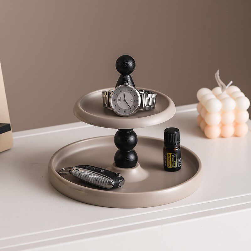 奶油风桌面收纳托盘入户玄关化妆品首饰置物架高颜值双层创意摆件