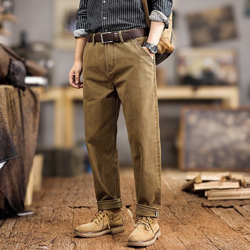 春秋新款美式工装裤男潮牌复古重磅纯棉宽松户外军绿色休闲直筒裤,男装,休闲裤,淘宝优惠券,粉丝福利购,淘宝优惠卷