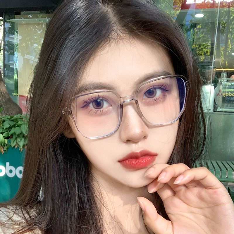 防蓝光眼镜女款素颜大框圆脸大脸显瘦镜框显脸小眼镜框女近视可配