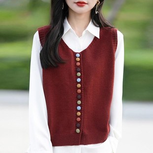 高货2025新款妈妈秋装本命年红色针织马甲背心大码上衣中老年洋气