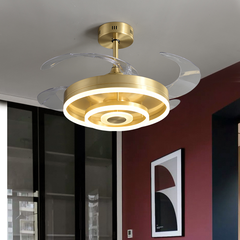全铜隐形风扇吊灯餐厅美式风扇灯客厅风扇吊灯卧室现代简约电扇灯