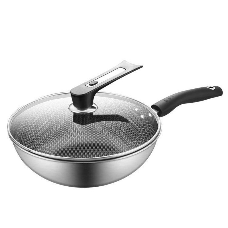 蜂窝不锈钢炒锅轻烟不粘锅加厚平底炒菜锅家用电磁炉