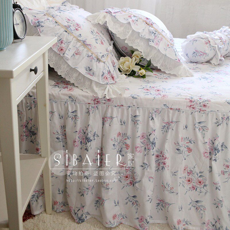 韩版欧式田园外贸纯棉裙式单双人全棉单件床裙床罩床单