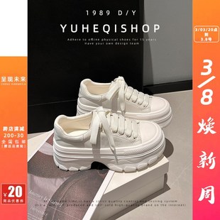 百搭休闲运动小个子系带松糕板鞋 厚底增高小白鞋 新款 2025春季 女款