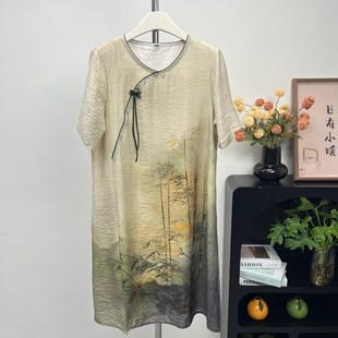 中老年女洋气宽松遮肚显瘦新中式 连衣裙2025新款 裙子 短袖 妈妈夏装