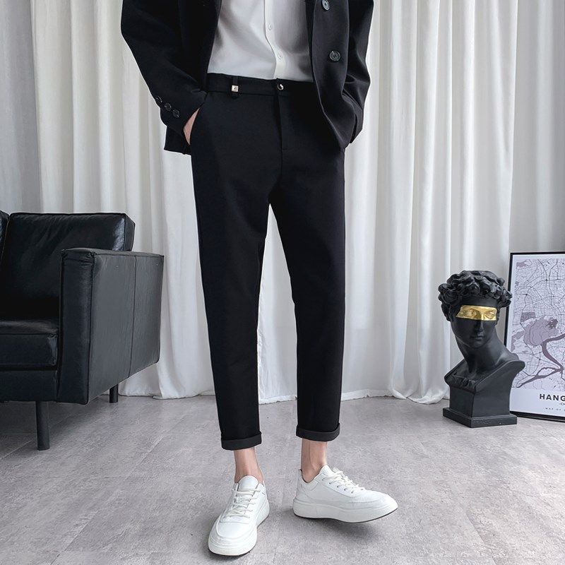 裤子男韩版潮流九分裤修身小脚裤男士休闲长裤直筒百搭春季西装裤
