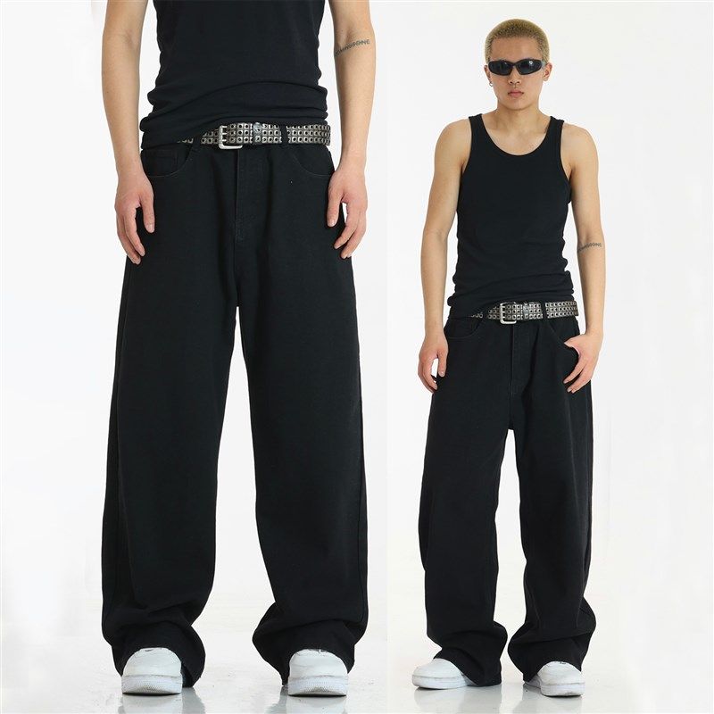 美式街头黑色牛仔裤男潮牌复古做旧直筒长裤百搭宽松休闲宽裤子,男装,牛仔裤,淘宝优惠券,粉丝福利购,淘宝优惠卷