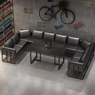卡座沙发组合小酒馆工业风复古皮革烧烤店咖啡厅商用餐桌酒吧桌椅