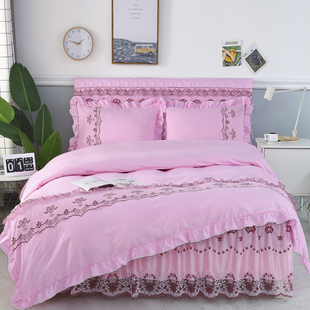 韩版磨毛花边被套春夏秋单人双人学生被单四件套五件套蕾丝被罩