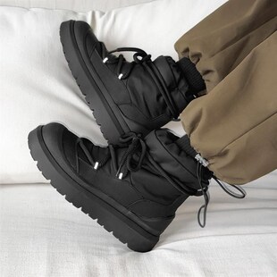 棉鞋 加绒加厚马丁靴子黑色保暖高帮防寒棉靴户外厚底雪地靴 男冬季