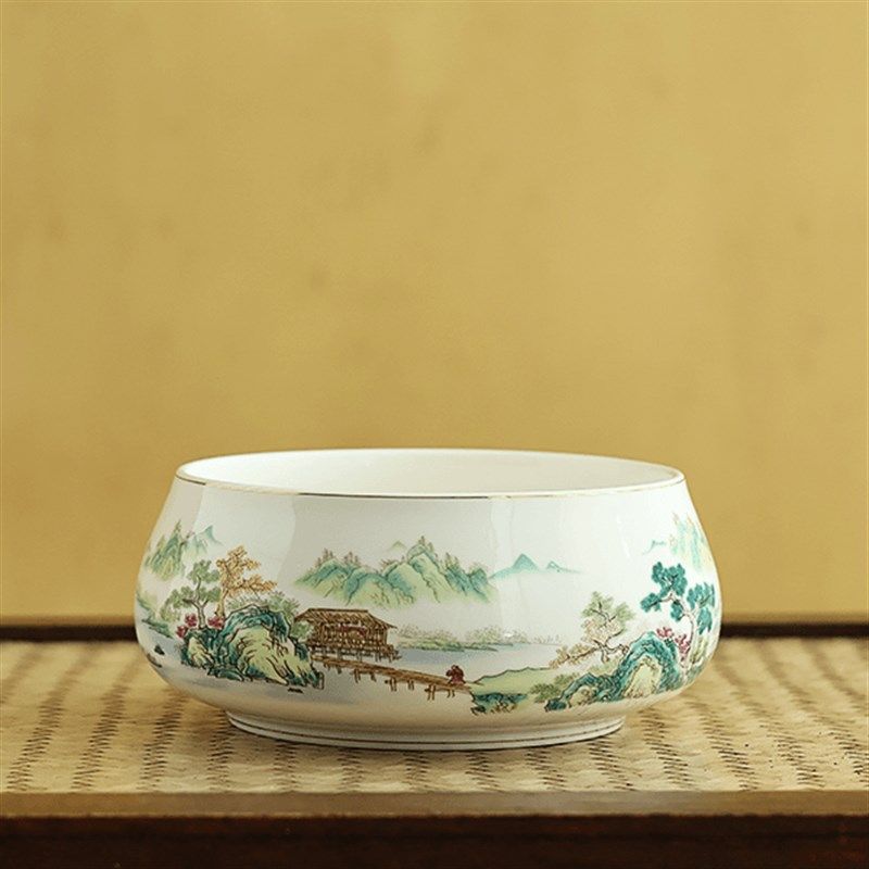 羊脂玉瓷锦绣山河茶洗中式陶瓷家用洗杯水洗笔洗茶桌茶具配件,餐饮具,茶道/零配,淘宝优惠券,粉丝福利购,淘宝优惠卷